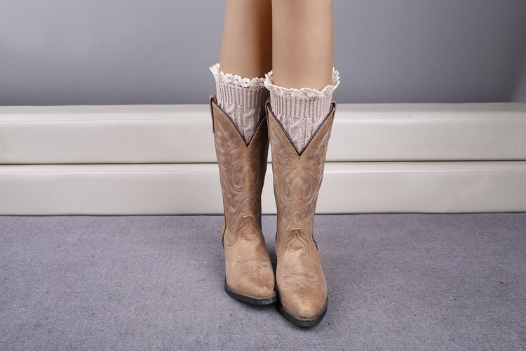 Womens Lace Trim Knit Boot Cuffs Crochet Thermal Short Leg Warmer Boot Toppers